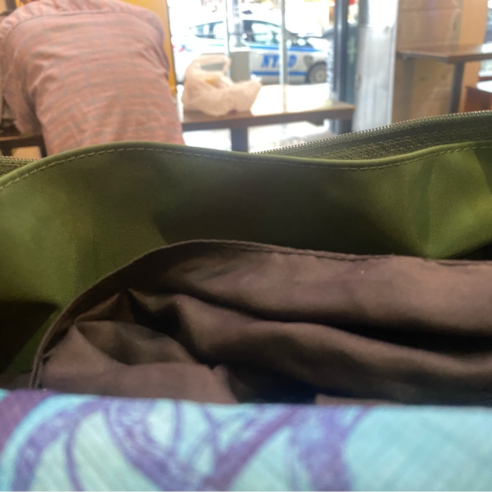 LONGCHAMP Frm ROMANIA GENUINE DEEP GREEN BROWN NYLON LEATHER GORG TOTE Bag LUX - Picture 12 of 13